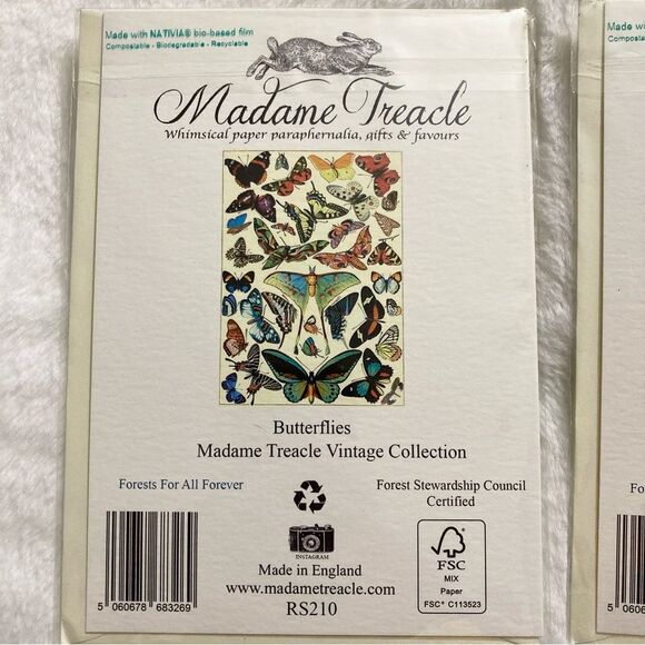 Madame Treacle Lot 3 Blank Greeting Cards Butterflies Print Vintage Collection - Picture 7 of 9